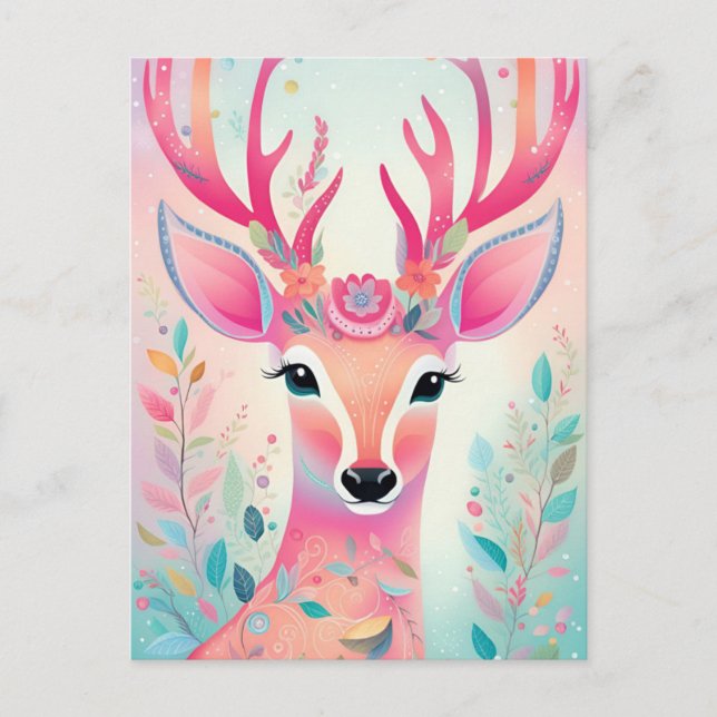 Postal Festiva Navidades de ciervos festivos (Anverso)