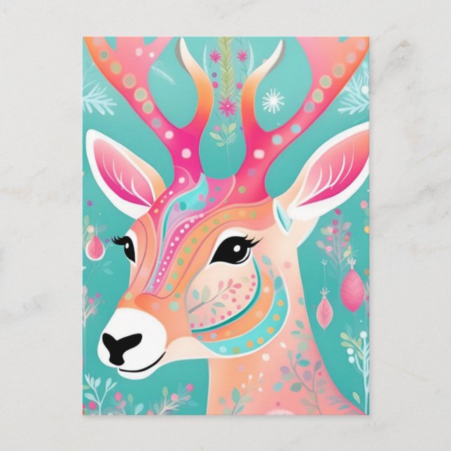 Postal Festiva Navidades de ciervos festivos (Anverso)