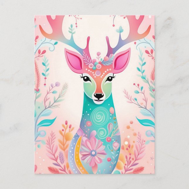 Postal Festiva Navidades de ciervos festivos (Anverso)