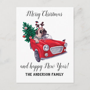 Postal Festiva Navidades de coches de la época roja