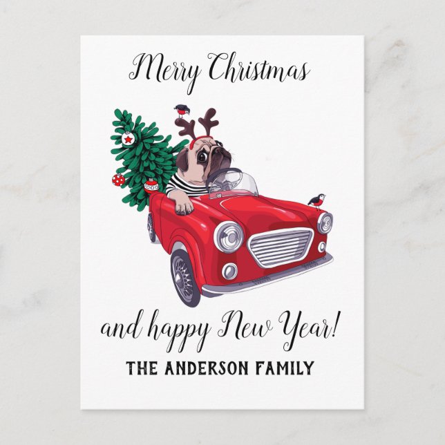 Postal Festiva Navidades de coches de la época roja (Anverso)