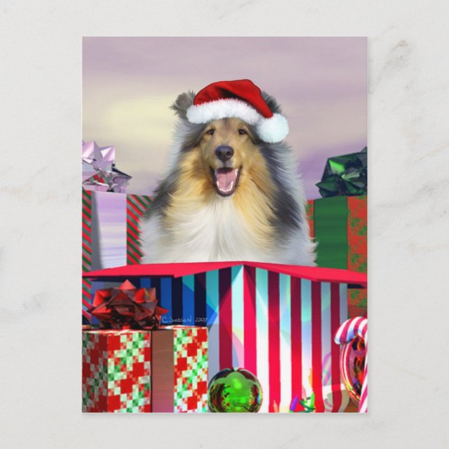 Postal Festiva Navidades de Collie Surpise (Anverso)
