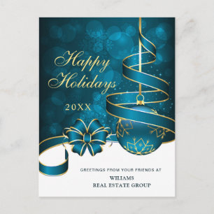 Postal Festiva Navidades de color azul dorado Bolsa de felicitaci