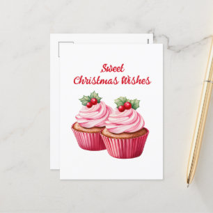 Postal Festiva Navidades de color de agua cupcake agregar texto H