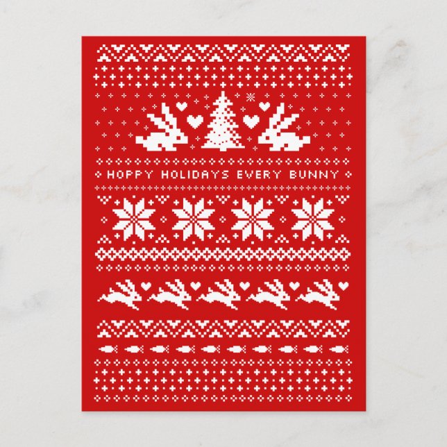 Postal Festiva Navidades de conejillos de barro patrón vacaciones (Anverso)