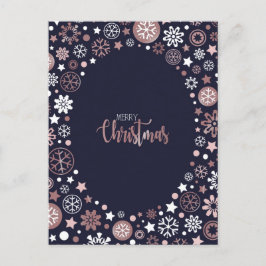 Postal Festiva Navidades de copos de nieve blancos de oro rosa