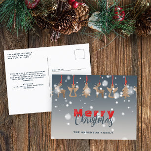 Postal Festiva Navidades de copos de nieve y adornos de madera