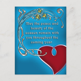 Postal Festiva Navidades de corazón de estilo Art Nouveau en azul
