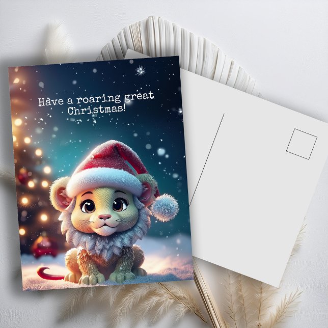 Postal Festiva Navidades de Cute Lion Santa Claws (Subido por el creador)