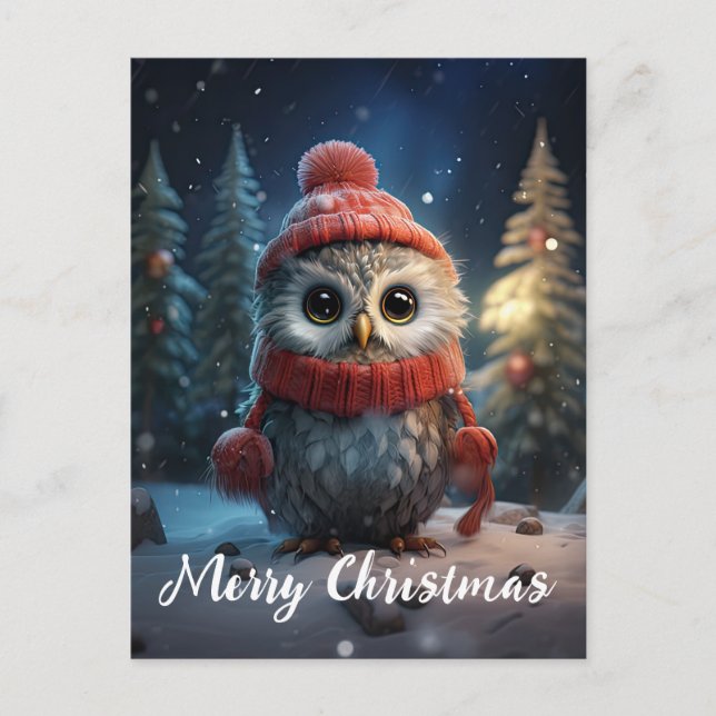 Postal Festiva Navidades de Cute Owl Happy Holidays (Anverso)
