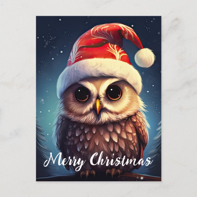 Postal Festiva Navidades de Cute Owl Happy Holidays (Anverso)