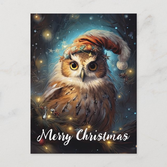 Postal Festiva Navidades de Cute Owl Happy Holidays (Anverso)