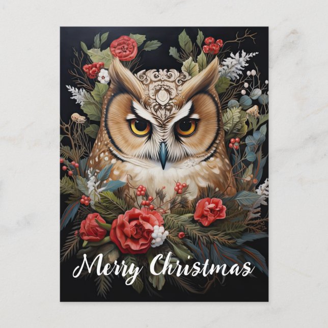 Postal Festiva Navidades de Cute Owl Happy Holidays (Anverso)