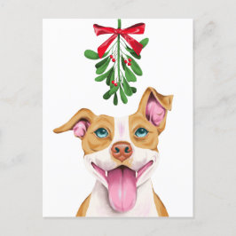 Postal Festiva Navidades de Cute Pitbull Dog y Mistletoe
