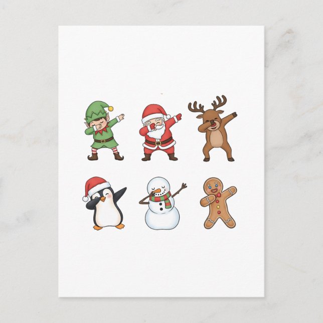 Postal Festiva Navidades de Dabbing Santa Penguin Rudolph Snowman (Anverso)