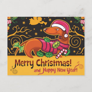 Postal Festiva Navidades de Dachshund