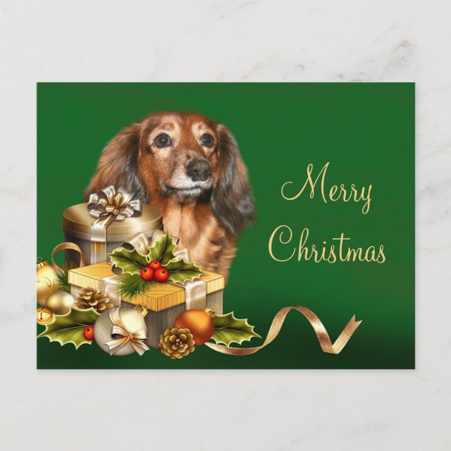 Postal Festiva Navidades de Dachshund (Anverso)