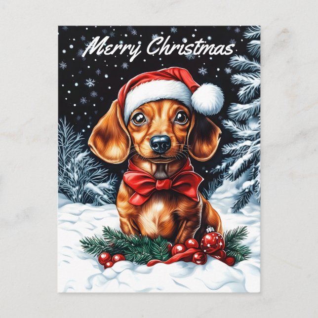 Postal Festiva Navidades de Dachshund (Anverso)