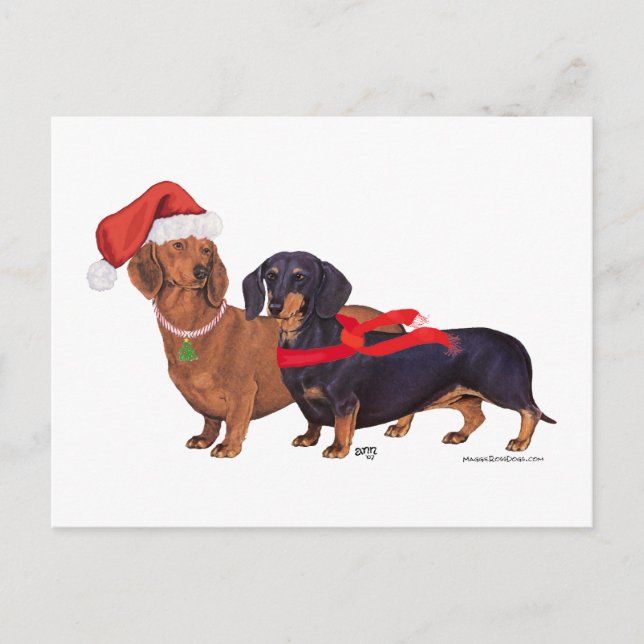 Postal Festiva Navidades de Dachshunds (Anverso)