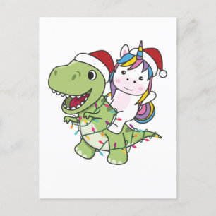 Postal Festiva Navidades de dinosaurios Unicorn Invierno T-Rex Di