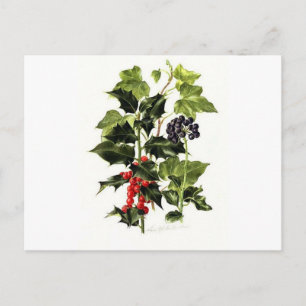 Postal Festiva navidades de diseño de holly and ivy