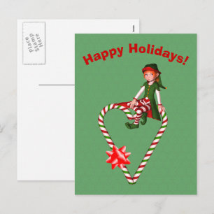 Postal Festiva Navidades de Elf Candy Cane Heart