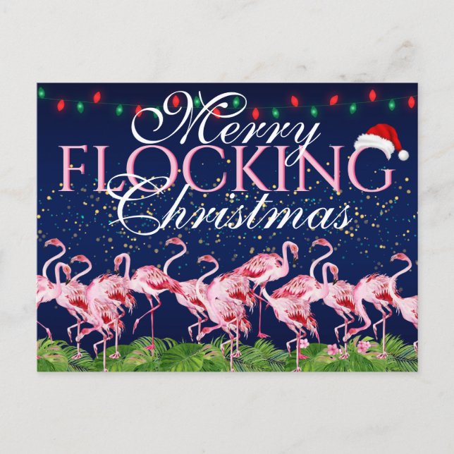 Postal Festiva Navidades de enclavamiento de cerezos Flamingo ros (Anverso)