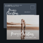 Postal Festiva Navidades de escritura azul con fotos minimalistas<br><div class="desc">Presupuesto Feliz Navidad moderna 1 tarjeta de Navidades de fotos. Diseño moderno de vacaciones en azul marino y blanco. Guiar texto con un borde moderno. Detrás de la paradoja del punto de polka pintado a mano. Cambie el color de fondo a personalizar.</div>