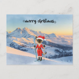 Postal Festiva Navidades de esquí para el gato Santa Claus Fan Si