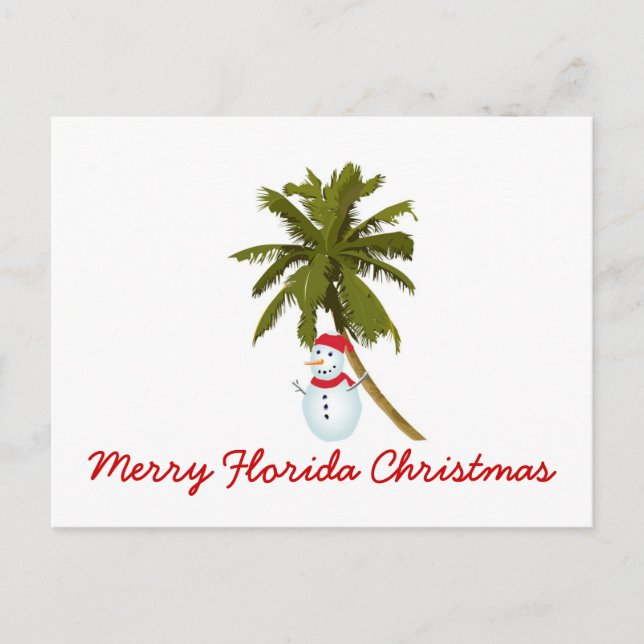 Postal Festiva Navidades de Feliz Florida, Snowman bajo palmera (Anverso)