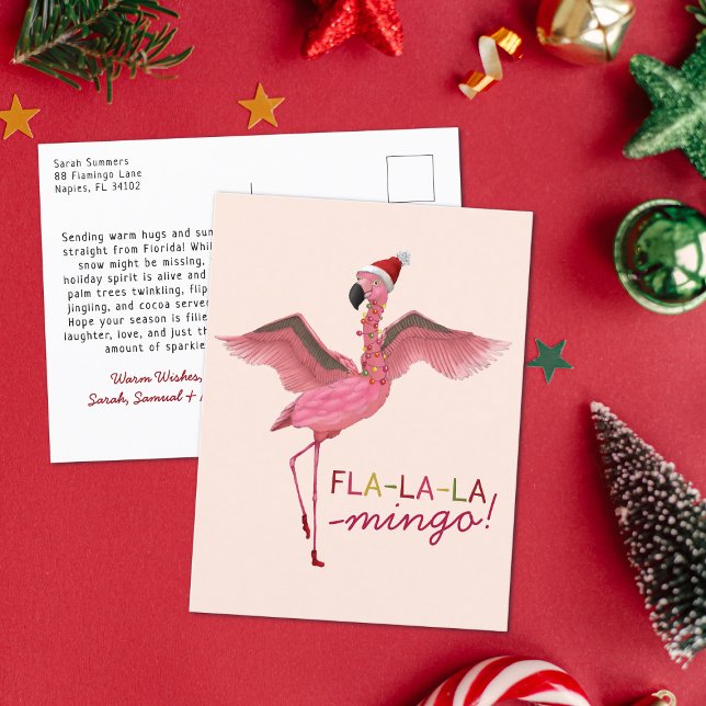 Postal Festiva Navidades de flamenco rosado tropical de Florida (Subido por el creador)