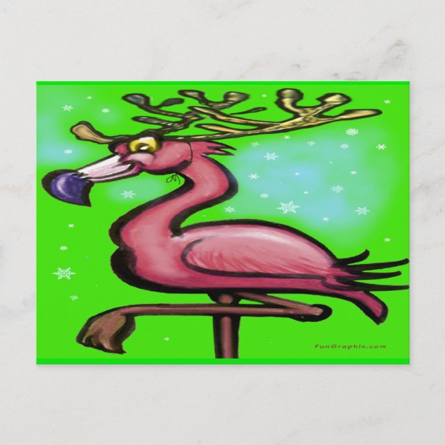 Postal Festiva Navidades de Flamingo reno (Anverso)