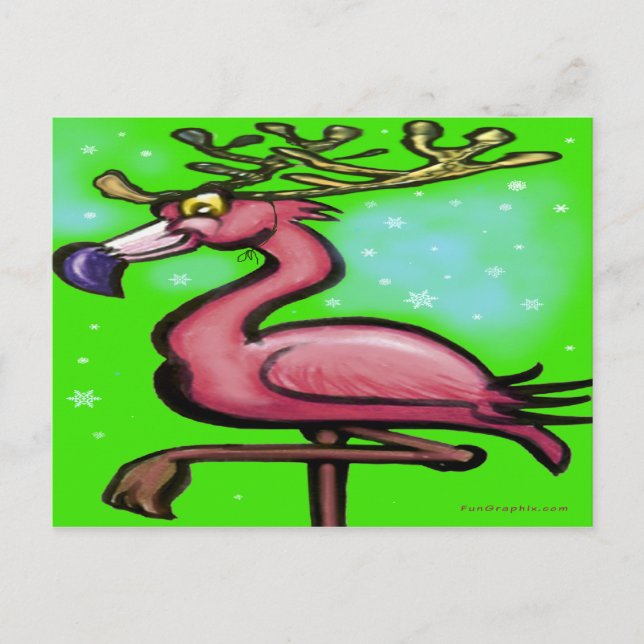 Postal Festiva Navidades de Flamingo reno (Anverso)