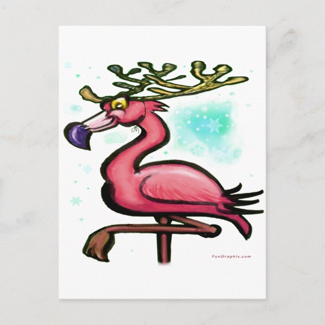 Postal Festiva Navidades de Flamingo reno (Anverso)