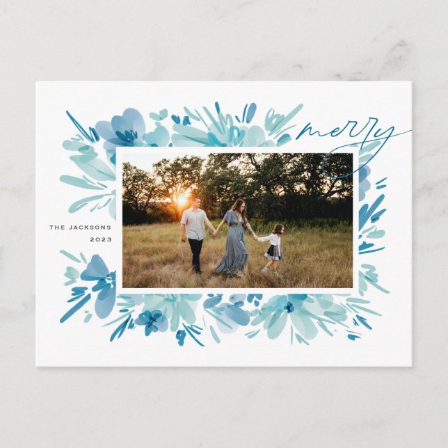 Postal Festiva Navidades de Flores azules de abstracto de merry (Anverso)