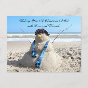 Postal Festiva Navidades de Florida Snowman / SnowWoman (Playa)
