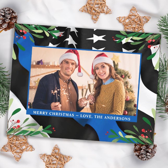 Postal Festiva Navidades de foto de la policía con bandera azul d (Subido por el creador)