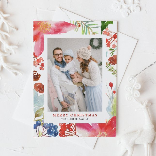 Postal Festiva Navidades de fotografía con marco floral de Poinse (Subido por el creador)