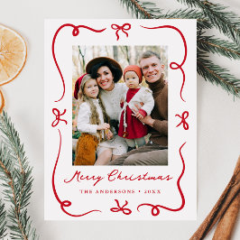 Postal Festiva Navidades de fotografía de arco rojo dibujado a ma