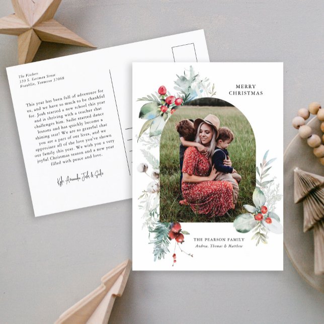 Postal Festiva Navidades de fotografía de arcos florales botánico (Subido por el creador)