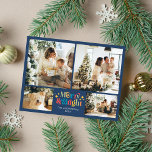 Postal Festiva Navidades de fotografía de colores Retro Merry y B<br><div class="desc">¡Un Navidad alegre y brillante! Envíe sus saludos de vacaciones a sus amigos y seres queridos con esta colorida tarjeta de fotos de Navidad de estilo retro con fondo azul. Esta tarjeta contiene cuatro hermosas fotos de tu familia y un texto que puedes personalizar. (Foto de Elina Fairytale en Pexels....</div>