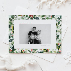 Postal Festiva Navidades de fotografía de hojas variadas y de win