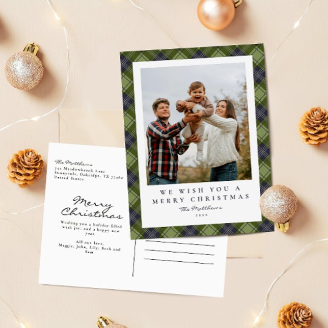 Postal Festiva Navidades de fotografía de la familia Rustic Plaid (Subido por el creador)