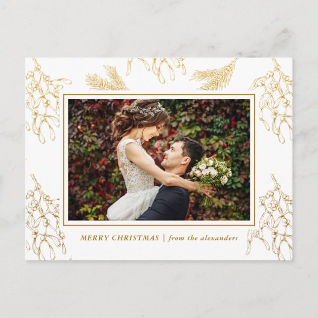 Postal Festiva Navidades de fotografía elegantes de Golden Mistle (Anverso)