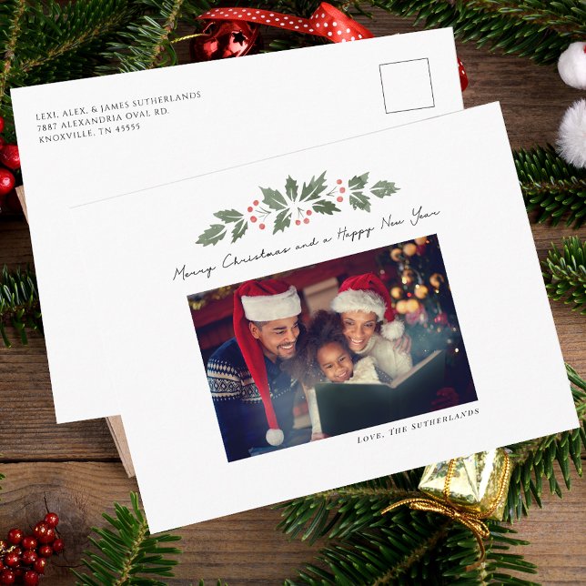 Postal Festiva Navidades de fotografía familiar (Modern Family Photo Script Christmas Greetings)