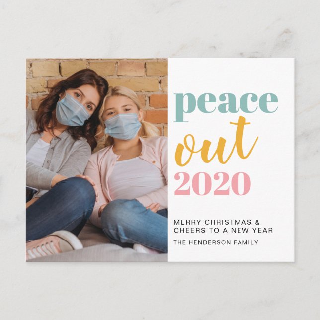 Postal Festiva Navidades de fotografía modernos de Peace Out 2020 (Anverso)