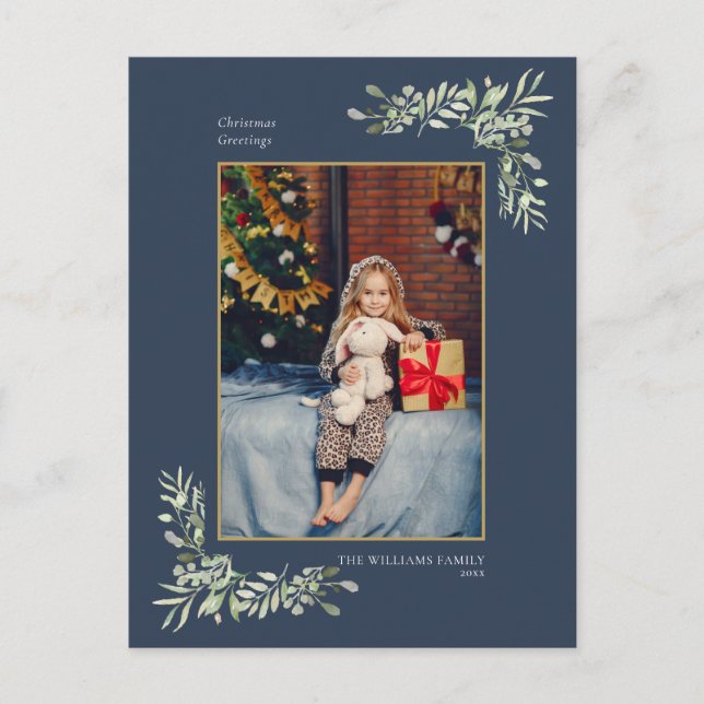 Postal Festiva Navidades de fotografía modernos verde geométrico  (Anverso)