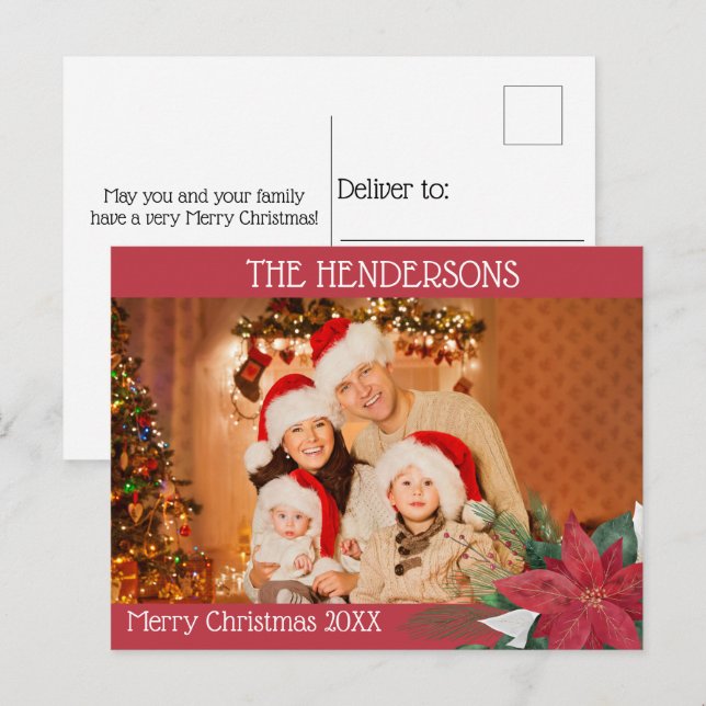 Postal Festiva Navidades de fotografía Poinsettia (Anverso / Reverso)