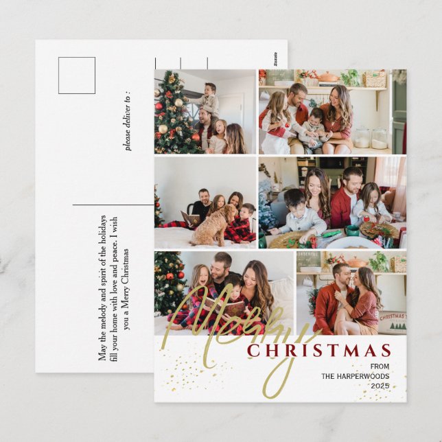 Postal Festiva Navidades de fotografía Sencillo y Elegante Script (Anverso / Reverso)