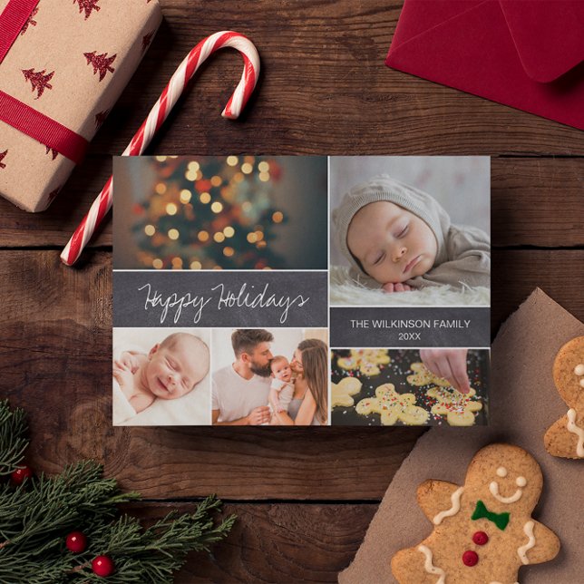 Postal Festiva Navidades de fotos de Felices Fiestas 2019 persona (Happy Holidays customizable photo collage family postcard. Edit the photos, message and address.)